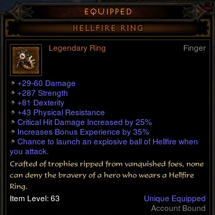 Diablo 3 Hellfire Ring with uber stats